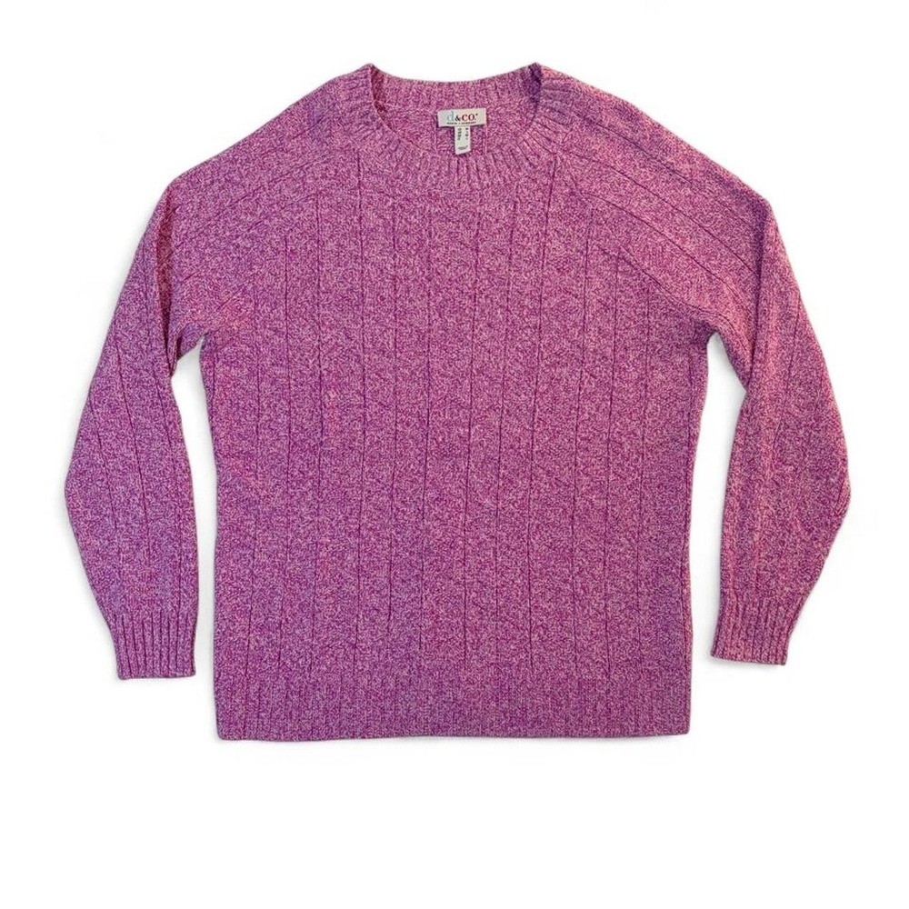 Denim & Co Womens Medium Purple Pink Cable Knit Sweater Cotton Blend Crew Neck